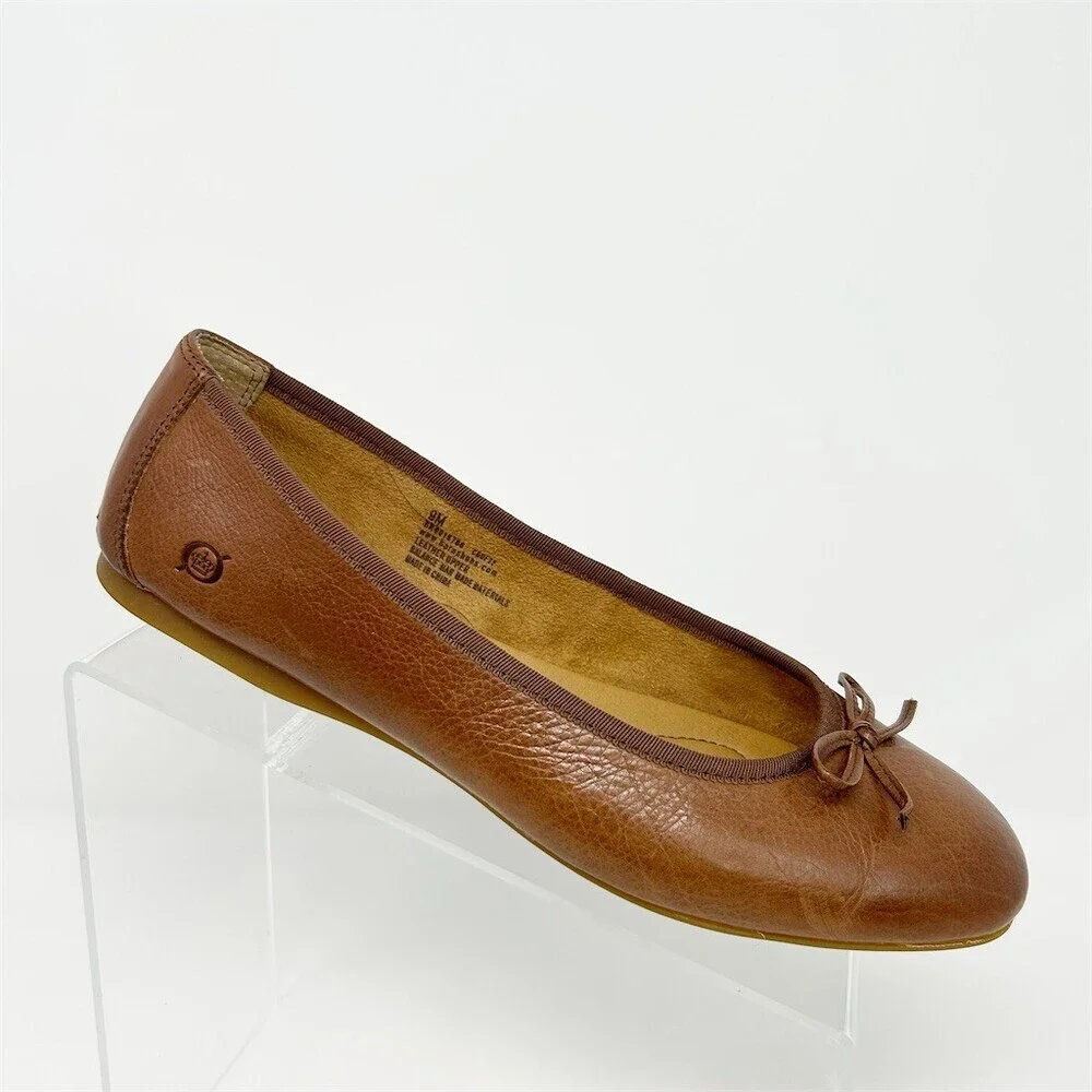 Born Ballet Flats Womens Size 9M Brown Round Toe Bow Slip On Comfort Size 9